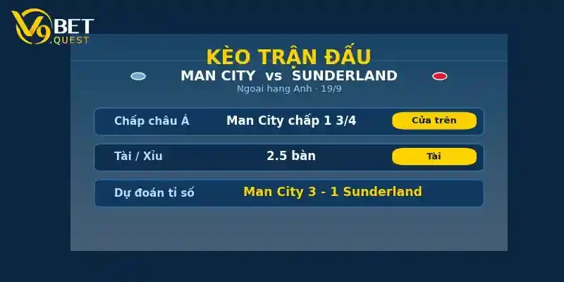 Soi kèo Man City vs Sunderland ngày 19/9 – Vòng 3 Ngoại hạng Anh 2 Kèo trận đấu Man City vs Sunderland
