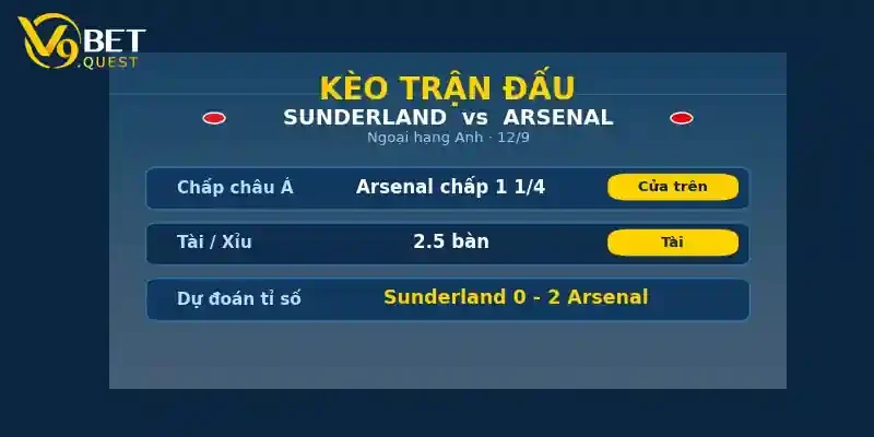 Soi kèo Sunderland vs Arsenal 02h00 ngày 13/9 – Vòng 4 Ngoại hạng Anh 2 Kèo trận đấu Sunderland vs Arsenal